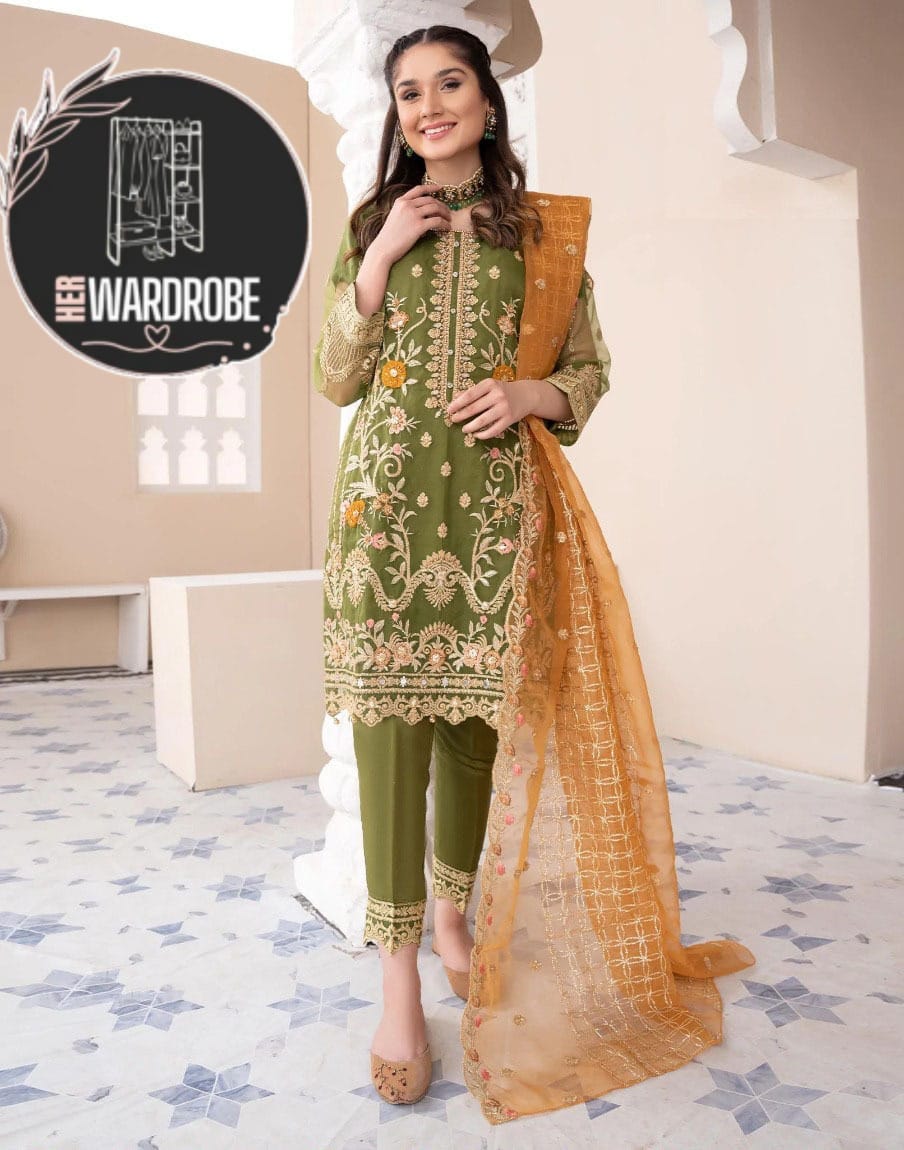 Heavy Embroidered Shirt with Embroidered Trouser Embroidered Dupatta 3PCs