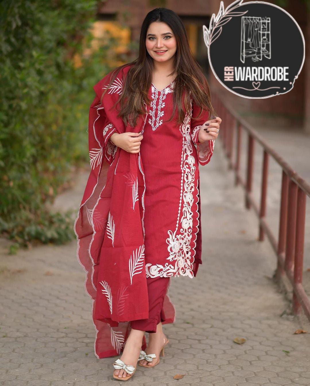 Neck, Sleeves and Daman Embroidered with Embroidered Dupatta 3PCs